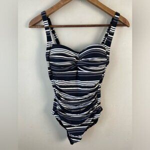 bond-eye Australia Slimming Ruched Striped One Piece Swimsuit US 4 black white